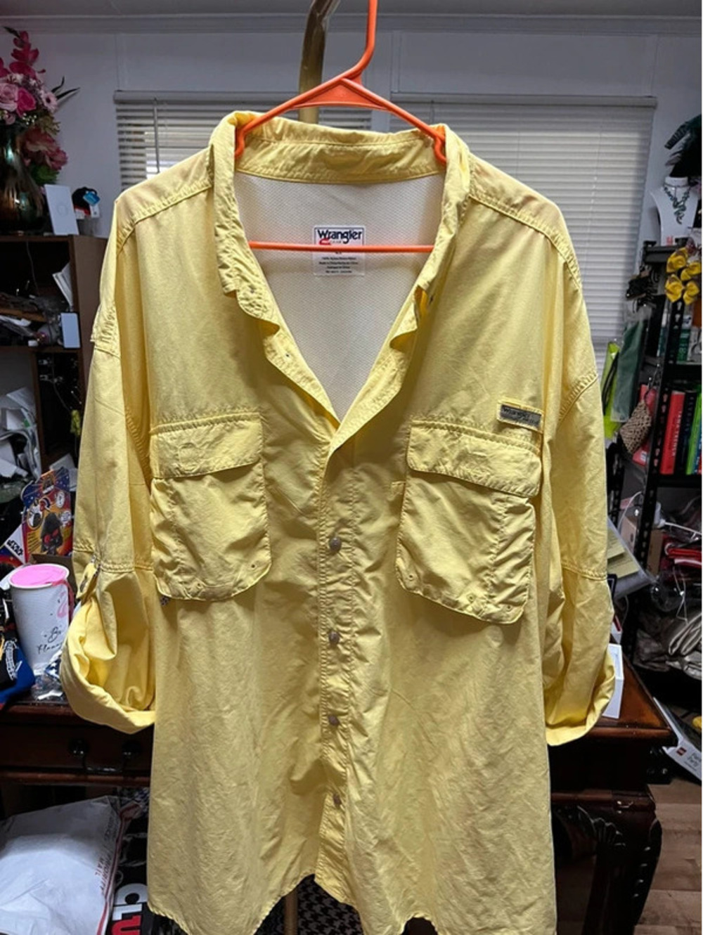 EUC 4XL Wrangler Pro Gear Fishing Shirt Mens Yellow Vented Long Sleeve -PFG.